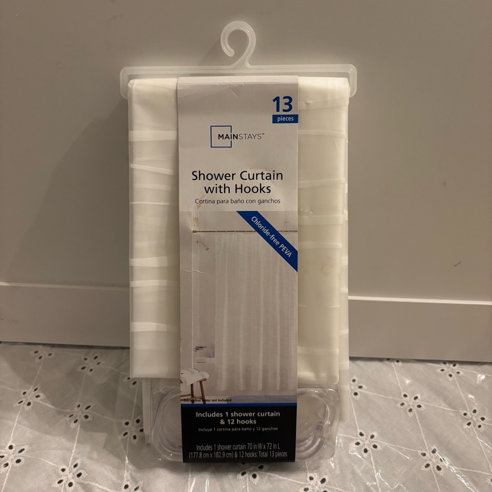 White Shower Curtain Set with Hooks